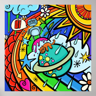 Poster Graffiti Street Art Rainbow Weather Funky Cartoon