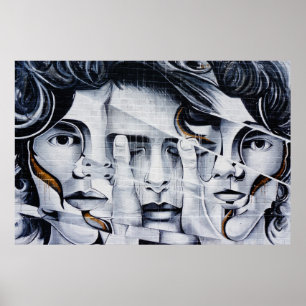 Poster Graffiti Street Art Visages noir et blanc