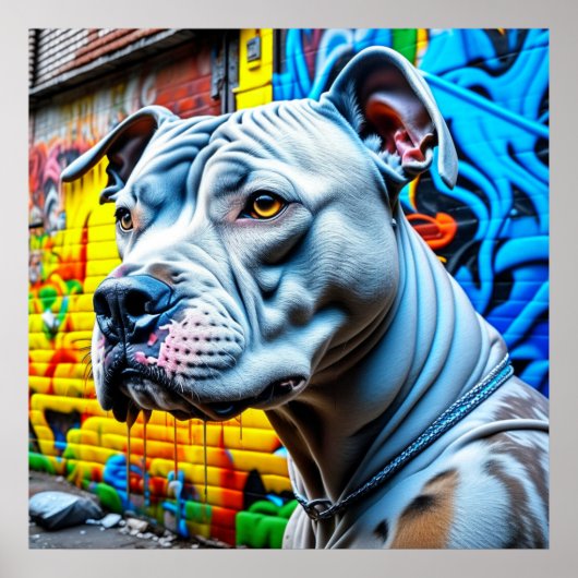 Poster Graffiti urbain blanc Pitbull City Street Art (Devant)