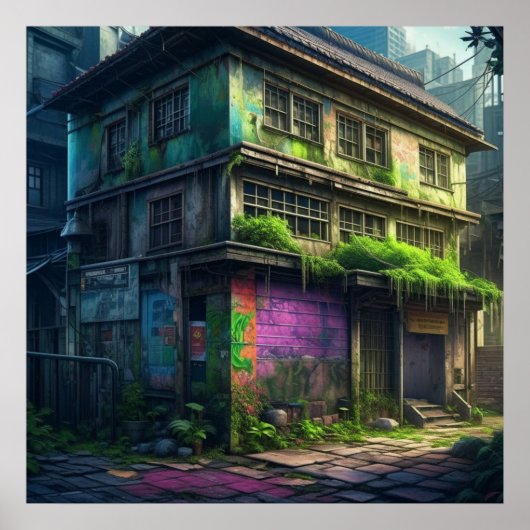 Poster Graffiti violet abandonné Bâtiment de désintégrati (Devant)