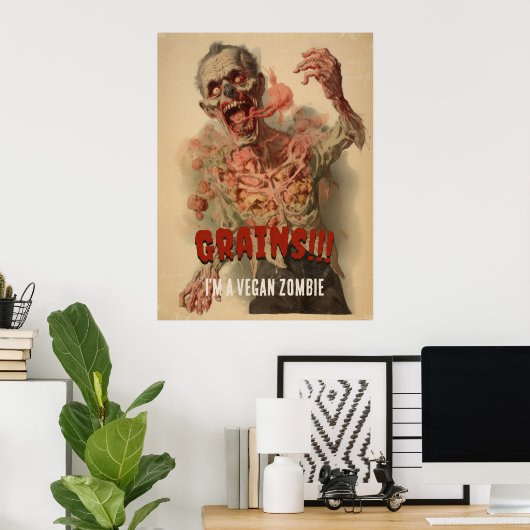 Poster Grains Je suis un Vegan Zombie Drôle Horreur Vinta (Bureau à domicile)