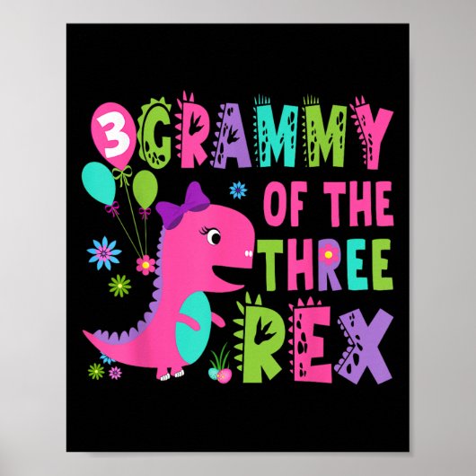 Poster Grammy Des Trois Rex Dinosaur T-rex 3e Birthda (Devant)