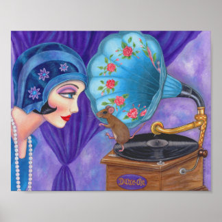Poster Gramophone Flapper Girl Roaring Twenties Souris