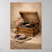 Poster Gramophone Vintage avec Roses (Devant)