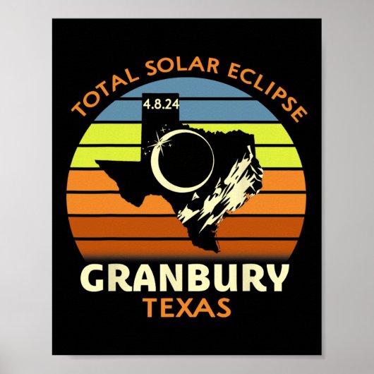 Poster Granbury Texas Total Solar Eclipse 2024 (Devant)
