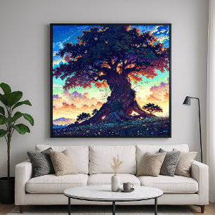 Poster Grand Arbre - Style d'illustration dynamique paysa