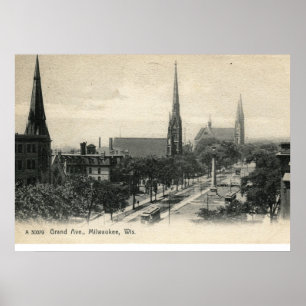 Poster Grand Ave., Milwaukee, Wisconsin 1907 Vintage