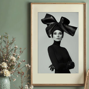 Poster Grand Bow : Portrait Monochrome Haute Couture