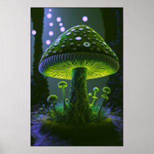 Poster Grand champignon gris - Vert & Indigo