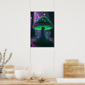 Poster Grand Champignons Lumineux - Vert & Rose (Cuisine)