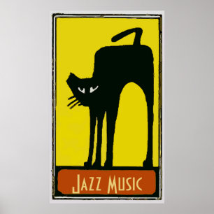 Poster Grand Chat Noir, Musique Jazz,