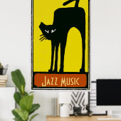 Poster Grand Chat Noir, Musique Jazz, (Bureau à domicile)