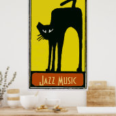 Poster Grand Chat Noir, Musique Jazz, (Cuisine)
