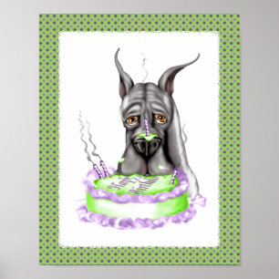 Poster Grand Dane noir visage de gâteau d'anniversaire