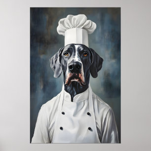 Poster Grand Danois au Chapeau de Cuisinier Affiche, Drôl