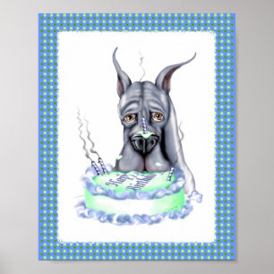 Poster Grand Danois Bleu Gâteau D'anniversaire Visage