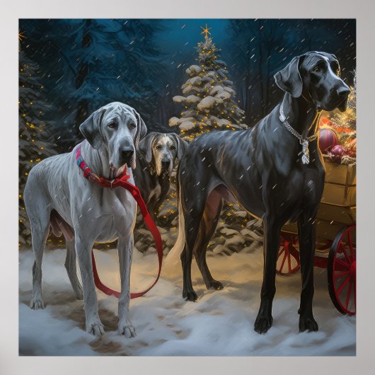 Poster Grand Danois Décor Noël Traîneau de Neige  (Devant)