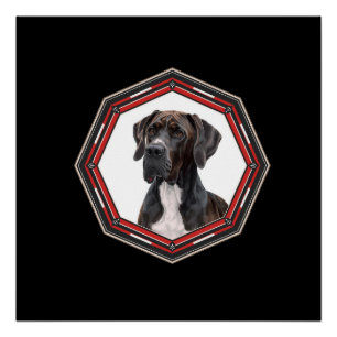 Poster Grand Danois Noir Et Blanc Dans Un Cadre Rouge