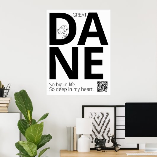 Poster Grand Danois noir et blanc Minimal (Bureau à domicile)