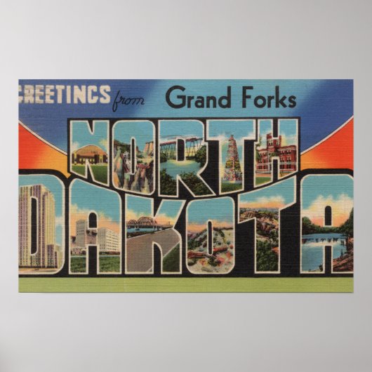 Poster Grand Forks, Dakota du Nord - Lettre grande (Devant)