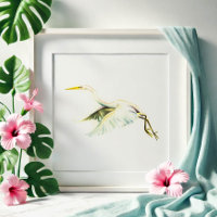 Grand Héron Blanc Art Tropical