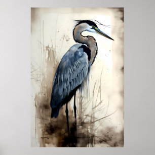 Poster Grand héron bleu