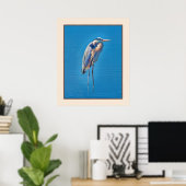 Poster Grand Héron Bleu à l'étang (Bureau à domicile)