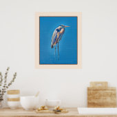 Poster Grand Héron Bleu à l'étang (Cuisine)