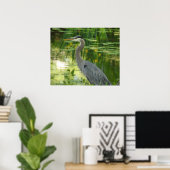 Poster Grand Héron Bleu Dans l'étang - Vert (Bureau à domicile)