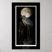 Poster GRAND HERON BLEU, REEDS & MOON Art Imprimer (Devant)