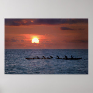 Poster Grand Île Outrigger Canoe au coucher du soleil