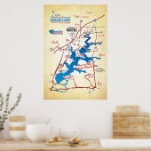 Poster Grand Lake OK road map -faun (Cuisine)