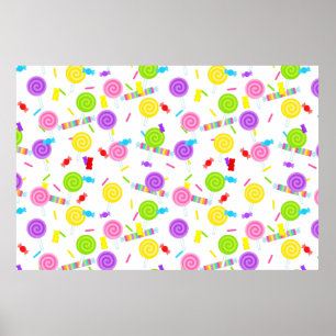 Poster Grand Lollipops et friandises sur fond de fête