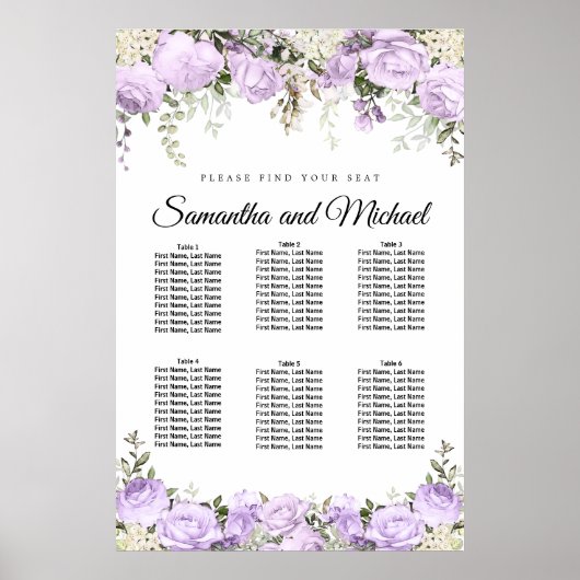 Poster Grand Mariage Floral Violet 6 tables (Devant)