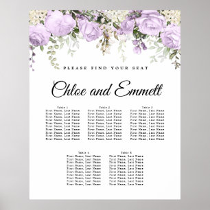 Poster Grand Mariage Floral violet à 5 tables