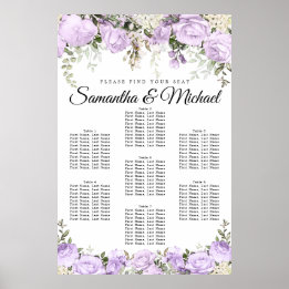 Poster Grand Mariage Floral violet à 7 tables