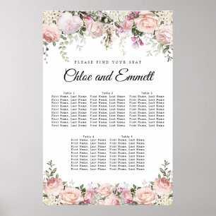 Poster Grand Mariage rose Floral 5 tables
