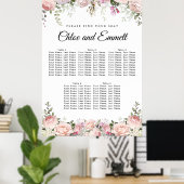 Poster Grand Mariage rose Floral 5 tables (Bureau à domicile)