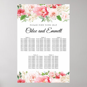 Poster Grand Mariage rose Floral 5 tables