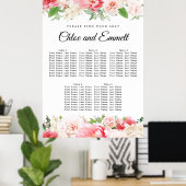 Poster Grand Mariage rose Floral 5 tables (Bureau à domicile)