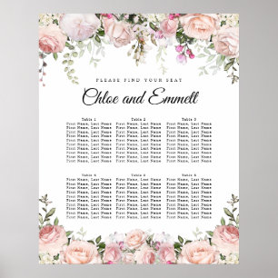 Poster Grand Mariage rose Floral 6 tables