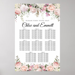 Poster Grand Mariage rose Floral à 8 tables