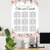 Poster Grand Mariage rose Floral à 9 tables (Bureau à domicile)