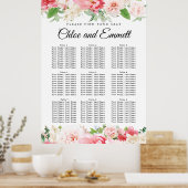 Poster Grand Mariage rose Floral à 9 tables (Cuisine)