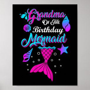 Poster Grand-mère de la famille de sirène d'anniversaire