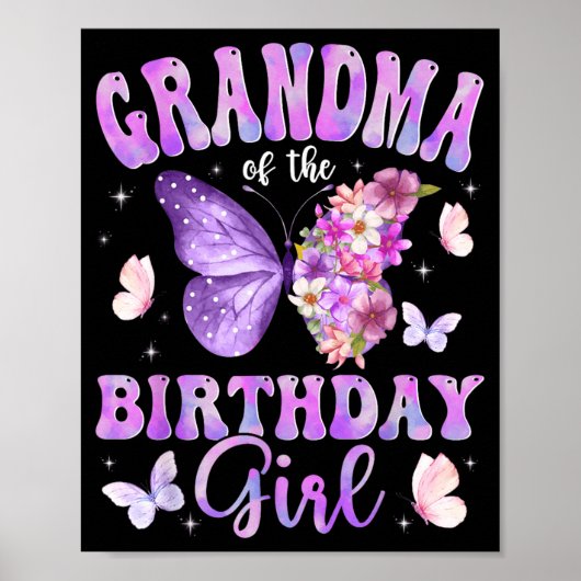 Poster Grand-mère de la fête d'anniversaire papillon de l (Devant)