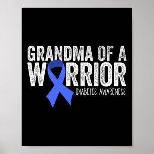 Poster Grand-mère d'un guerrier T1D Diabétique Bleu Ribbo