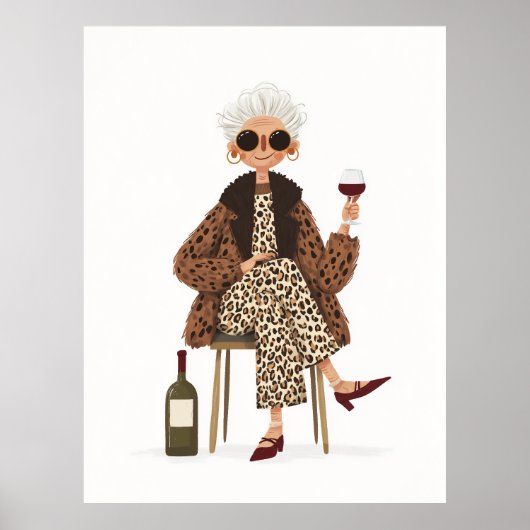 Poster Grand-mère fabuleuse au style léopard (Devant)