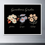 Poster Grand-mère Flower Garden Nom personnalisé Vintage<br><div class="desc">Cette Fleur de Jardin de Grand-mère et Nom de Grand-Enfants est un mélange délicieux de charme vintage et de chaleur personnalisée. C'est l'addition parfaite au paradis de n'importe quelle grand-mère, apportant la beauté d'un jardin botanique directement dans sa maison. Doté d'une magnifique illustration de fleurs vintages qui saisit l'essence du...</div>