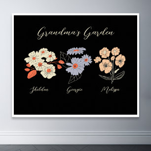 Poster Grand-mère Flower Garden Nom personnalisé Vintage